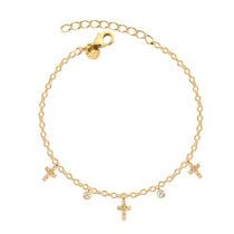 Pulseira Cruz Cravejada e Ponto de Luz Folheada a Ouro 18k