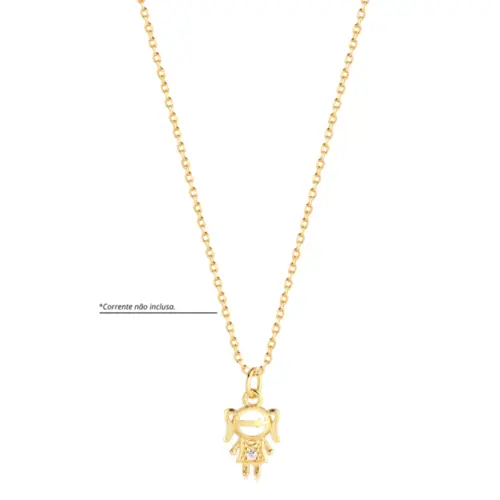 Pingente Menina Com Pedra de Zircônia Folheado a Ouro 18k