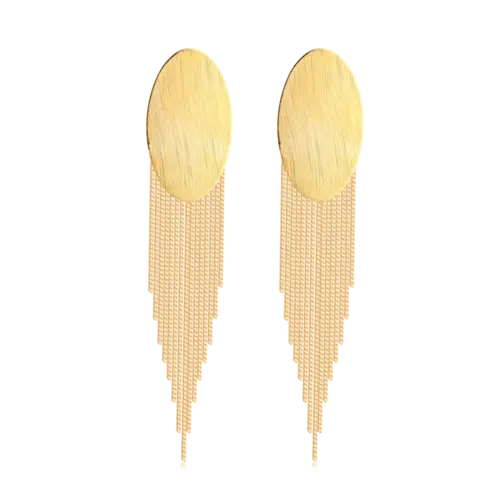 Brinco Oval Liso Franja Folheado a Ouro 18k