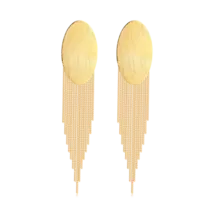 Brinco Oval Liso Franja Folheado a Ouro 18k