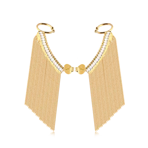 Brinco Ear Cuff Zircônia Franja Folheado a Ouro 18k