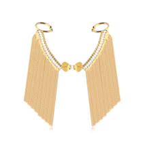 Brinco Ear Cuff Zircônia Franja Folheado a Ouro 18k