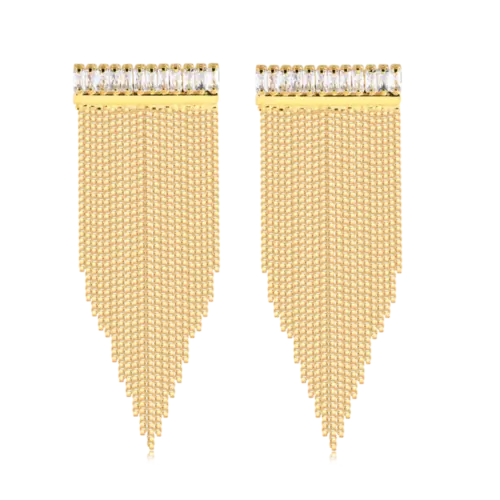 Brinco Zircônia Franja Folheado a Ouro 18k