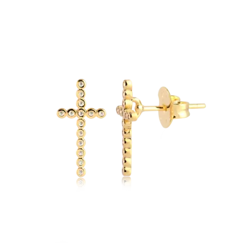Brinco Cruz Micro Zircônia Folheado a Ouro 18k