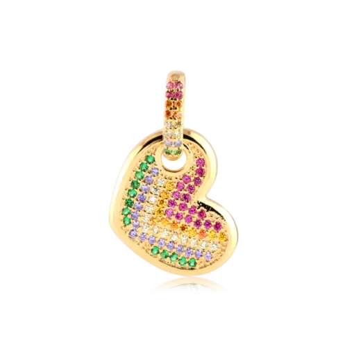 Pingente Coração Zircônias Coloridas Folheado a Ouro 18k