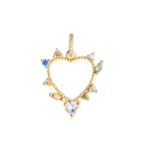 Pingente Coração Pedras de Zircônia Coloridas Folheado a Ouro 18k