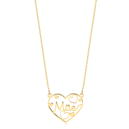 Gargantilha Coração Mãe Folheada a Ouro 18k