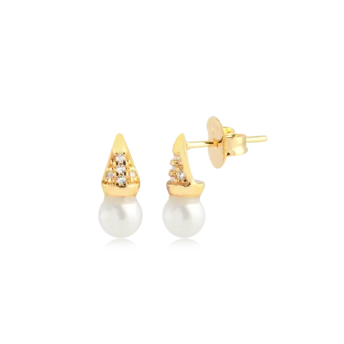 Brinco Pérola e Micro Zircônia Folheado a Ouro 18k