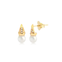 Brinco Pérola e Micro Zircônia Folheado a Ouro 18k