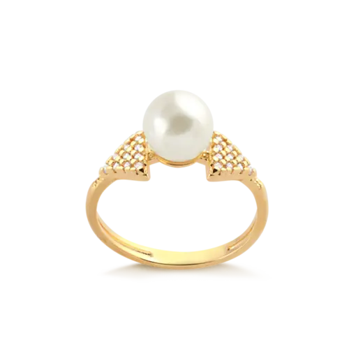 Anel Pérola Com Zircônias Folheado a Ouro 18k