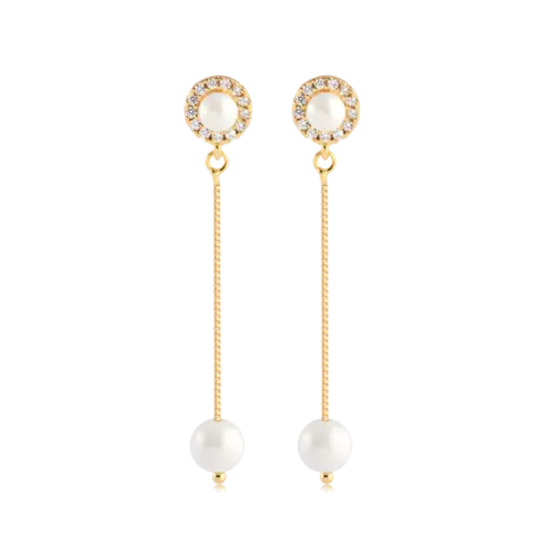 Brinco Pérola  Fio Longo Folheado a Ouro 18k