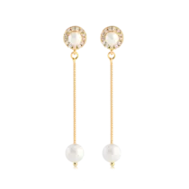 Brinco Pérola  Fio Longo Folheado a Ouro 18k
