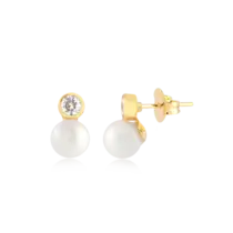 Brinco Pérola Com Ponto de Luz Folheado a Ouro 18k