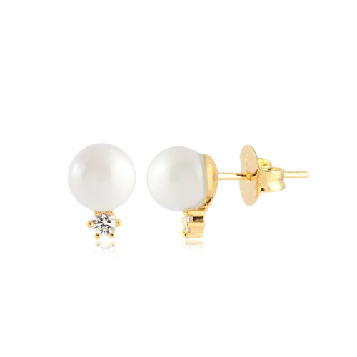 Brinco Pérola Ponto de Luz Folheado a Ouro 18k