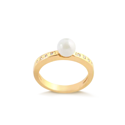 Anel Pérola Zircônia Folheado a Ouro 18k