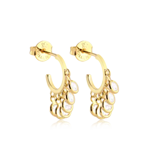 Brinco Zircônias Penduradas Folheada a Ouro 18k