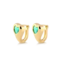 Brinco Click Coração Pedra Verde Folheado a Ouro 18k