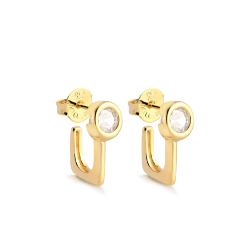 Brinco Estilo Gancho Ponto de Luz Redondo Folheado a Ouro 18k