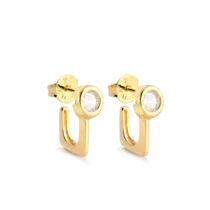 Brinco Estilo Gancho Ponto de Luz Redondo Folheado a Ouro 18k