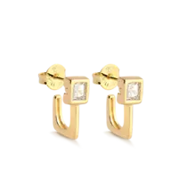 Brinco Estilo Gancho Ponto de Luz Quadrado Folheado a Ouro 18k