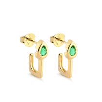 Brinco Estilo Gancho Gota Pedra Verde Folheado a Ouro 18k