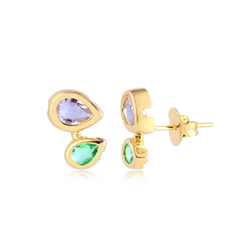 Brinco Gotas Coloridas Folheado a Ouro 18k