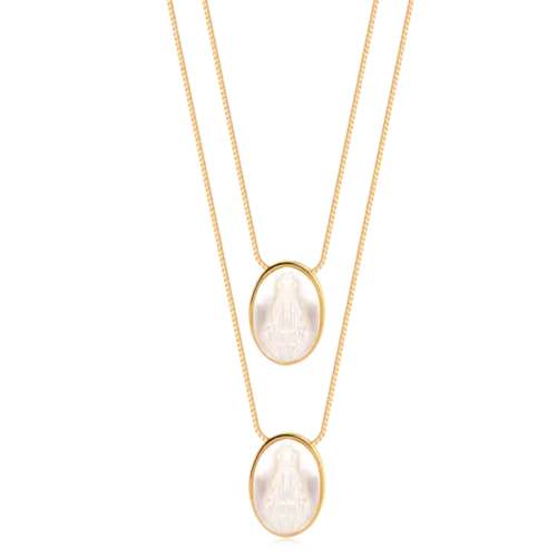 Escapulário N. Sra. Aparecida Madripérola Folheado a Ouro 18k