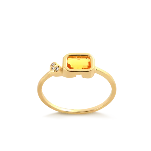 Anel Pedra Retangular Coração Cravejado Folheado a Ouro 18k