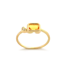 Anel Pedra Retangular Coração Cravejado Folheado a Ouro 18k