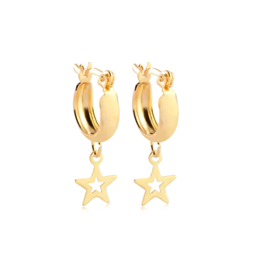 Argola Lisa Estrela Vazada Folheada a Ouro 18k