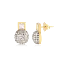 Brinco Cravejado Com Ponto de Luz Quadrado Folheado a Ouro 18k