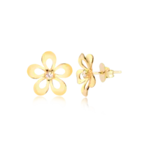 Brinco Flor Vazada Zircônia Folheado a Ouro 18k