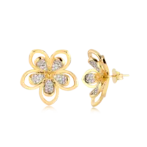 Brinco Flor Com Pedras de Zircônia Folheado a Ouro 18k