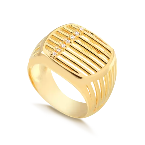 Anel Largo Vazado Com Pedras de Zircônia Folheado a Ouro 18k