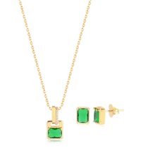Conjunto Pedra Retangular 8x6mm Folheado a Ouro 18k