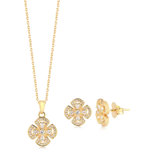 Conjunto Trevo Com Zircônias Folheado a Ouro 18k