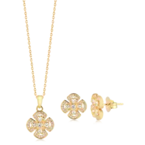 Conjunto Trevo Com Zircônias Folheado a Ouro 18k