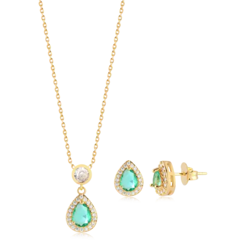 Conjunto Gota Borda Cravejada Com Zircônia Folheado a Ouro 18k