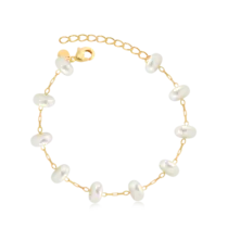 Pulseira Pérola Achatada Folheada a Ouro 18k