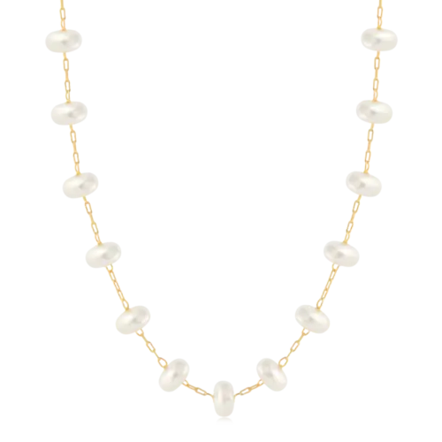 Gargantilha Pérola Achatada Folheada a Ouro 18k