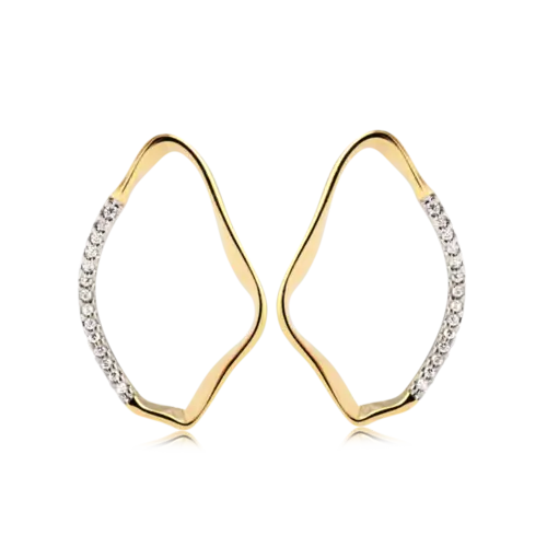 Brinco Orgânico Cravejado Folheado a Ouro 18k
