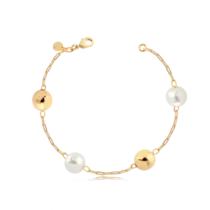 Pulseira Elos Cartier Pérolas e Bolas Folheada a Ouro 18K