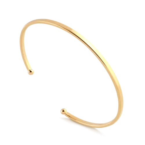 Bracelete Aberto Reto Terminal Bola Folheado a Ouro 18k