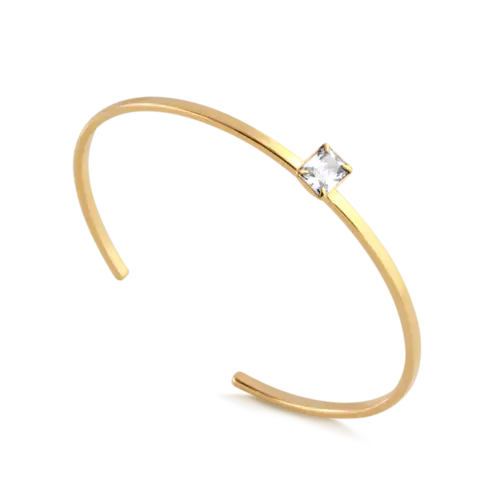 Bracelete Perfil Reto Pedra 5x7mm Folheado a Ouro 18k