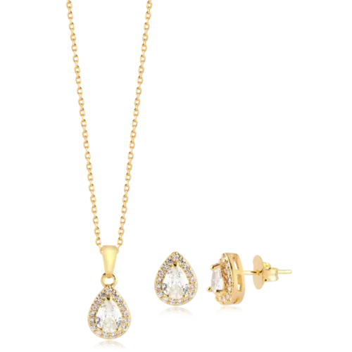 Conjunto Gota Pedra e Zircônia Folheado a Ouro 18k