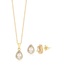 Conjunto Gota Pedra e Zircônia Folheado a Ouro 18k