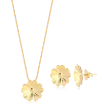 Conjunto Flor Lisa Folheado a Ouro 18k