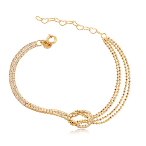 Pulseira Nó Delicado Zircônia Bolinha Folheada a Ouro 18k