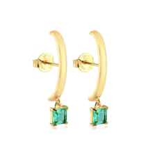 Brinco Ear Hook Pedra Quadrada Folheado a Ouro 18k