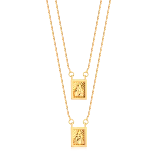 Escapulário Sagrado Coração de Jesus Folheado a Ouro 18k
